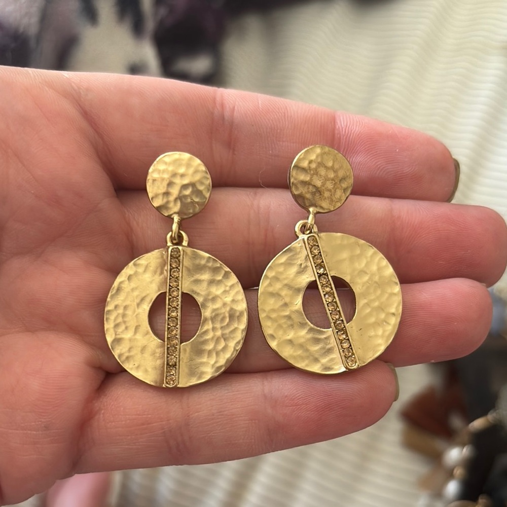 Artisanal Gold Textured Earrings with Circular Cutout